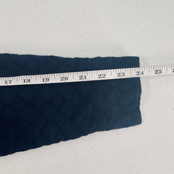 Talbots Navy Eyelet Button Front 100% Cotton Layering Summer Office Blouse Top - Picture 8 of 8